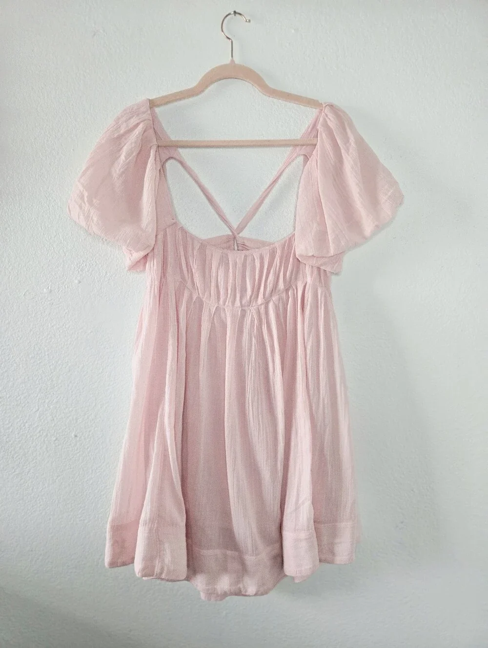 Free People Marina Pink Mini Dress Ties In Back Babydoll Coquette  Medium